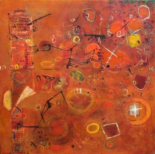 confidence préhistorique - huile sur toile - 80x80cm - 2009 | Sylvie Malfait Carakehian